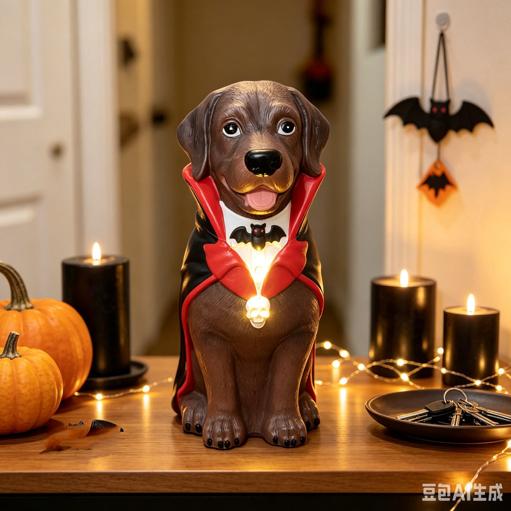 Gray Frenchie in Shark Costume Blow Mold, Halloween French Bulldog Statue with Light Up Pumpkin Decor, Cute Resin Outdoor Indoor Tabletop Dog Ornament, Entryway Patio Yard Decoration, 8"