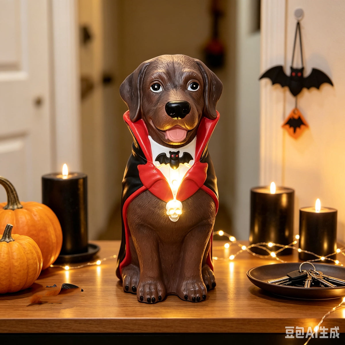 Lighted Scarecrow Bull Terrier Halloween Blow Mold, Cute Puppy Pumpkin Hat Halloween Decor, Resin Ornament for Patio Yard Tabletop Home Decoration, 8"