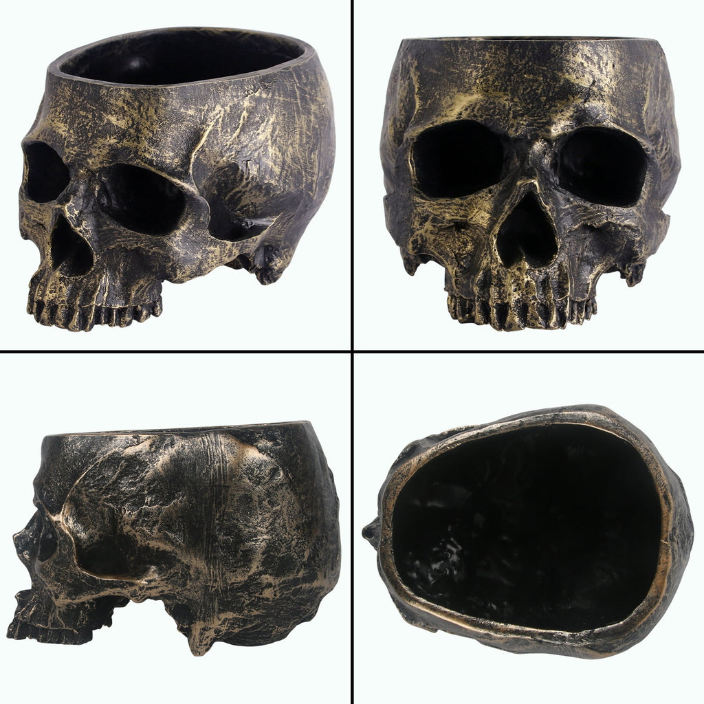 Large Skull Bowl - Bronze Resin Halloween Candy Dish Holder for Home Office and Gothic-Themed Party Decorations
