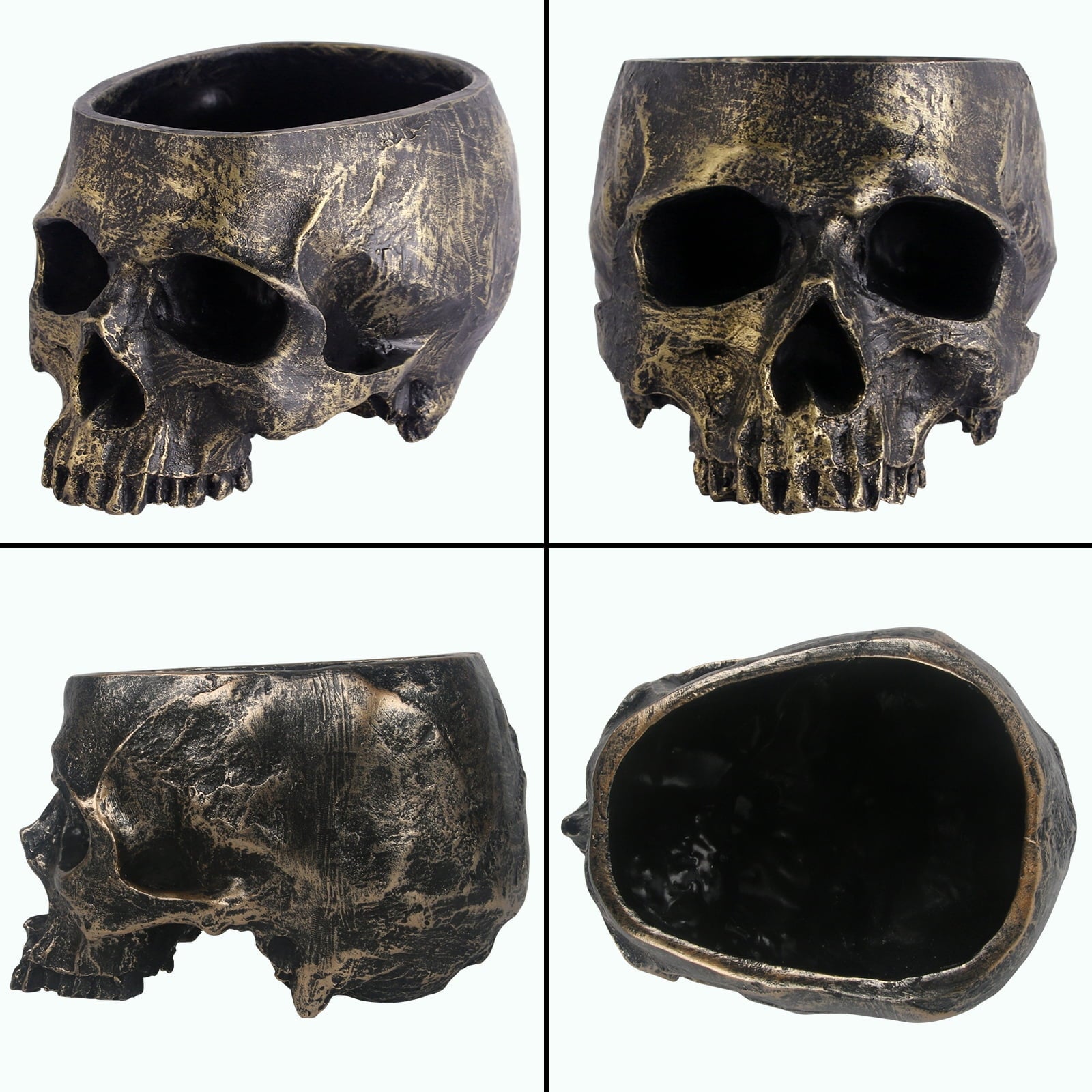 Large Skull Bowl - Bronze Resin Halloween Candy Dish Holder for Home Office and Gothic-Themed Party Decorations