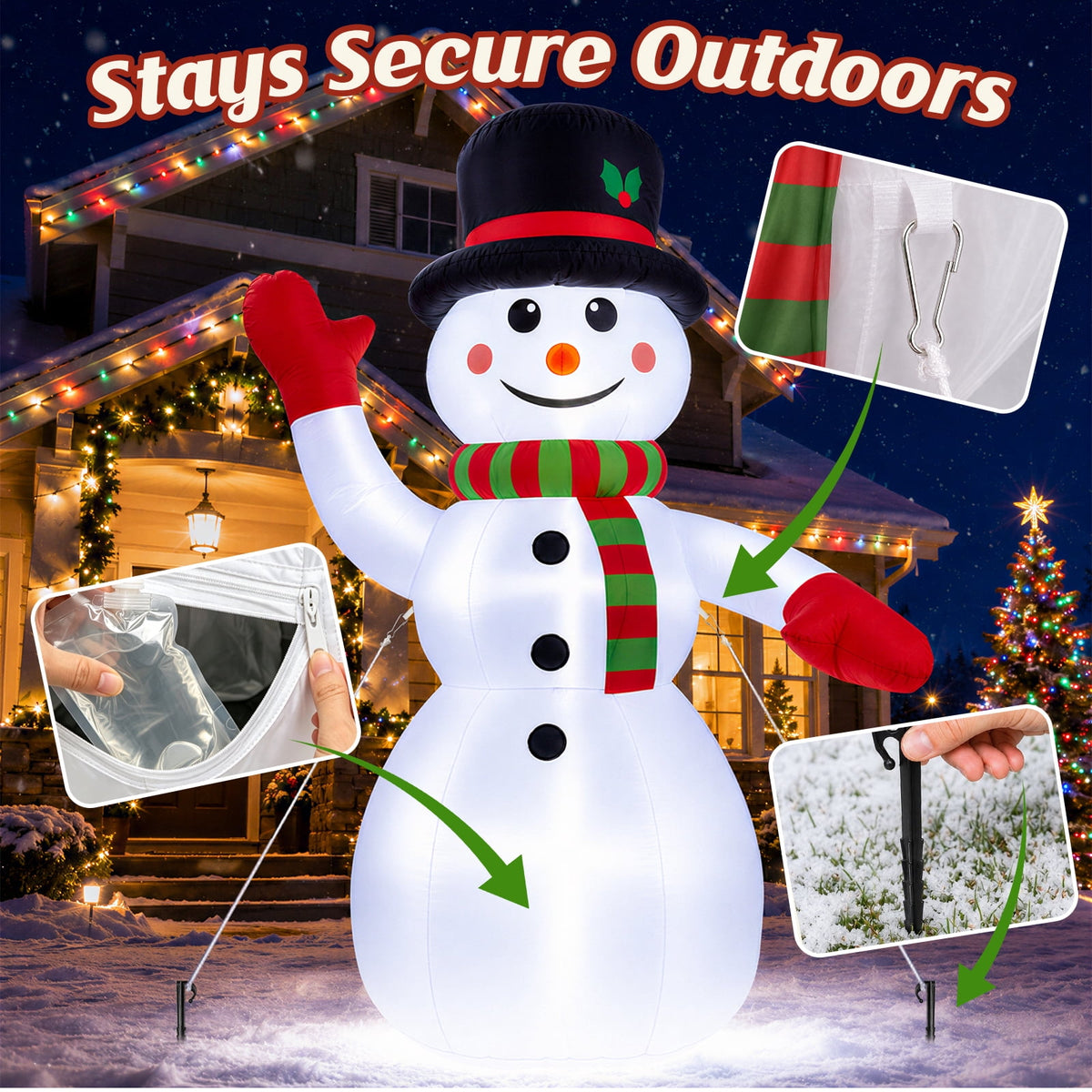 8ft Snowman Christmas Inflatables, Blow up with LED Lights Built-in for Holiday/Party/Yard/Garden Decoration