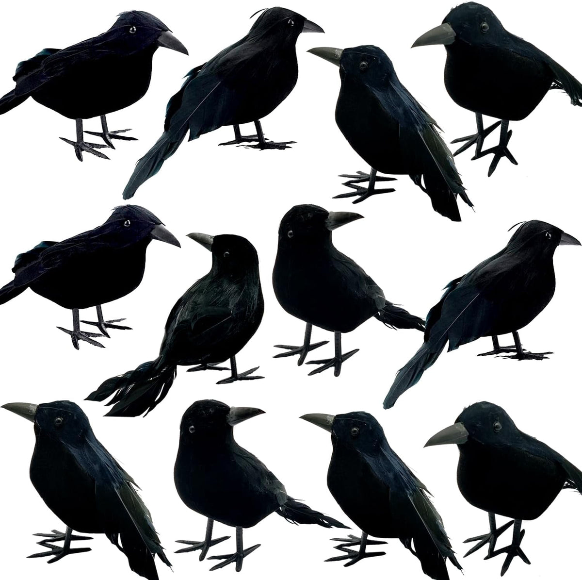 Yanxiao 6PCS Halloween Black Crows Decorations, Realistic Foam Halloween Handmade Black Feathered Crows with Fixable Legs, Halloween Gothic Ornaments for Table Centerpieces, Party, Indoor & Outdoor