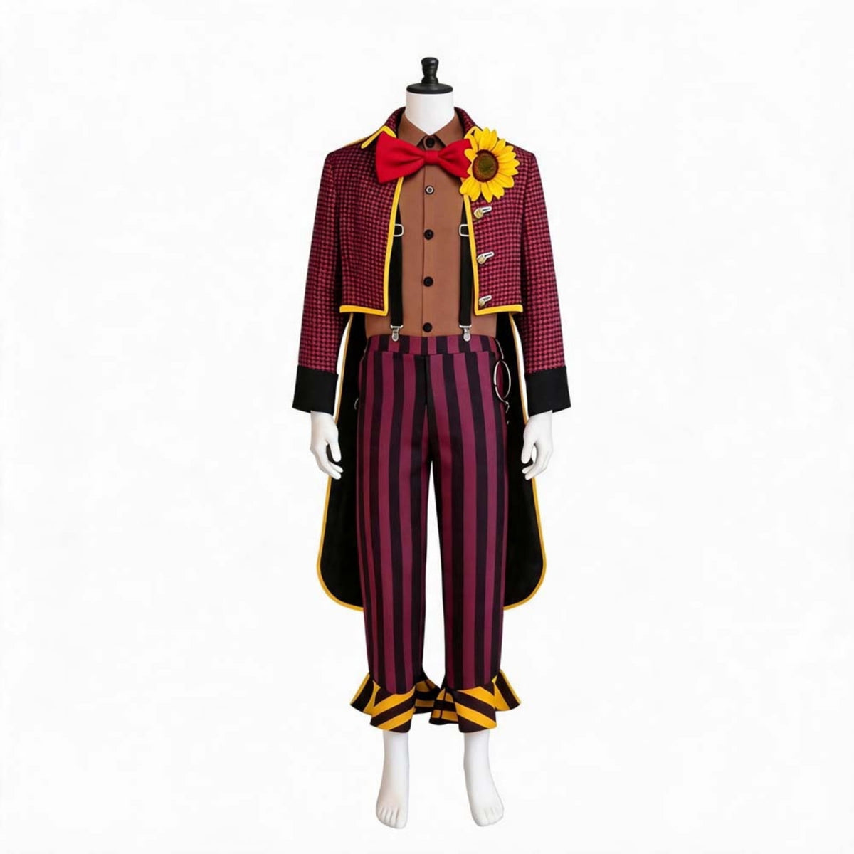 Men Halloween Circus Clown Costume Set Checked Jacket Striped Pants Vintage Jester Carnival Performer Cosplay Outfit