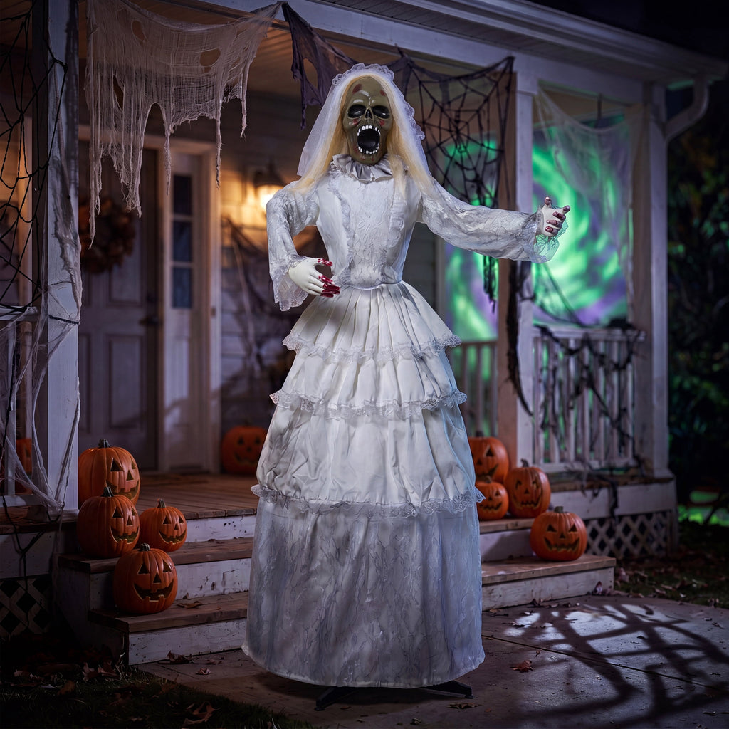 Joyfy 5ft Drinking Skeleton Halloween Animatronic Decorations, Outdoor Haunted Props with Endless Liquid Pouring Effect, Green LED Lights & Spooky Sounds, Life-Size Skeleton for Garden Yard Lawn