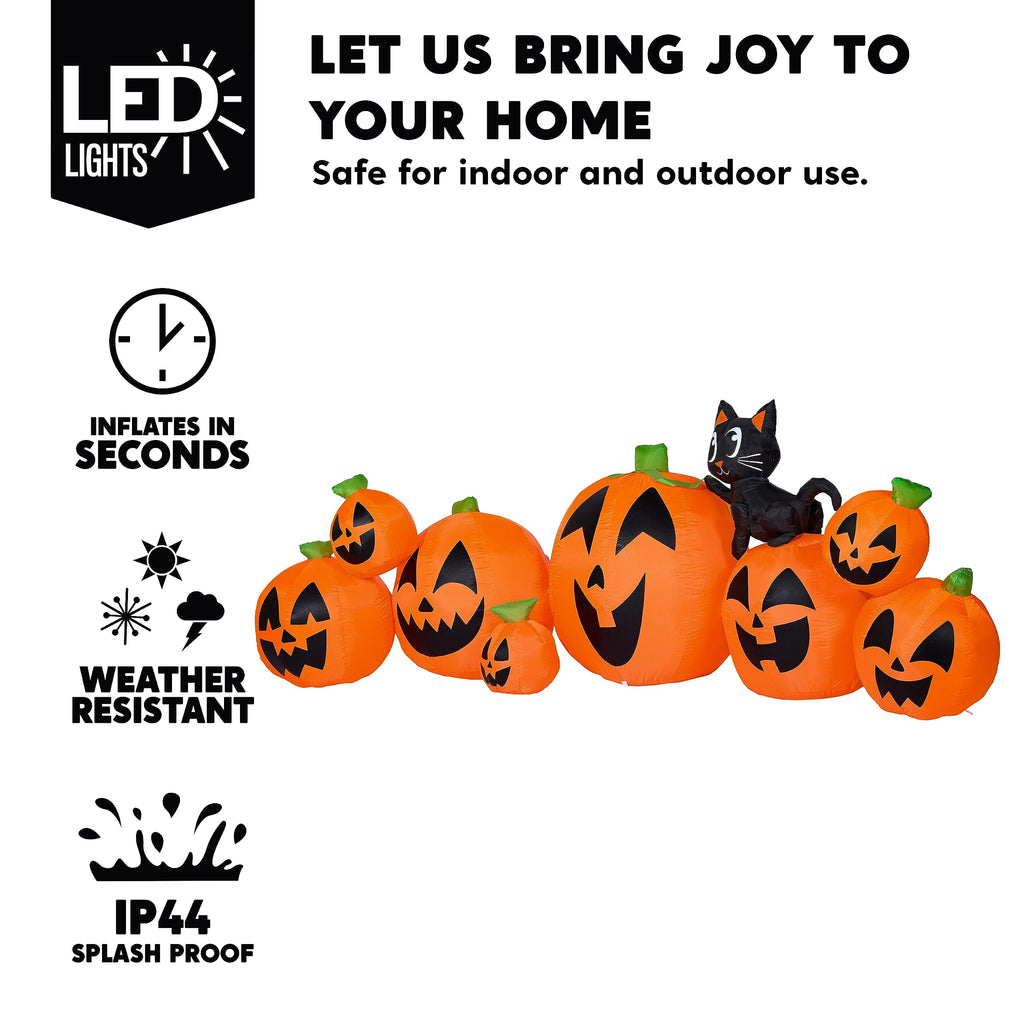 Joyfy 7 ft Halloween Inflatable Long Pumpkin with Witch's Cat Decorations Inflatables with Build-in LEDs,Halloween Decor Outdoor Blow Up Yard Decorations