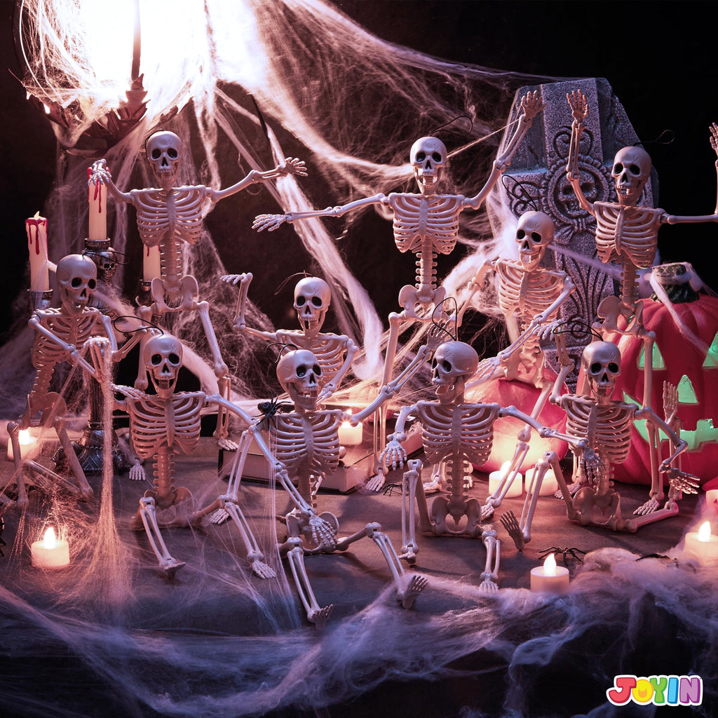 Joyfy 5 Pcs Halloween Skeleton Decorations,16 inch Full Body Poseable Skeleton with Movable Joints for Halloween Indoor Outdoor Party,Graveyard,Haunted House Accessories,White
