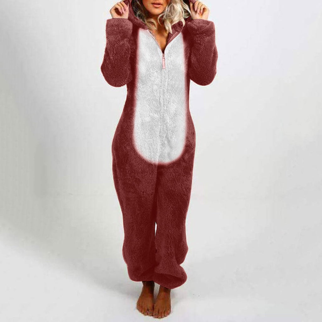 QATAINLAV Sherpa Fleece Jumpsuit for Women Winter Warm Fuzzy Onesie Pajamas Cute Cat Hooded Romper Casual Zip Up Overalls Sleepwear Black XL