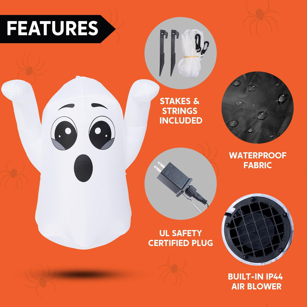 Joyfy 5Ft Halloween Inflatable Pumpkin Ghost with Colorful LED Lights,Halloween Blow Up Cute Decor for Indoor Outdoor Holiday Yard Decoration