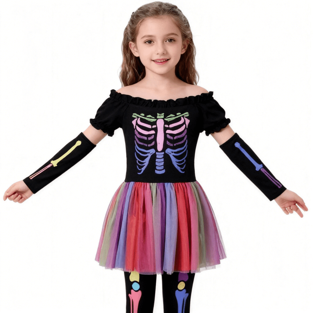 Little Girls Holiday Outfits Short Sleeve Tutu Skirt + Leggings + Arm Sleeves Set, Size 4-8 Years