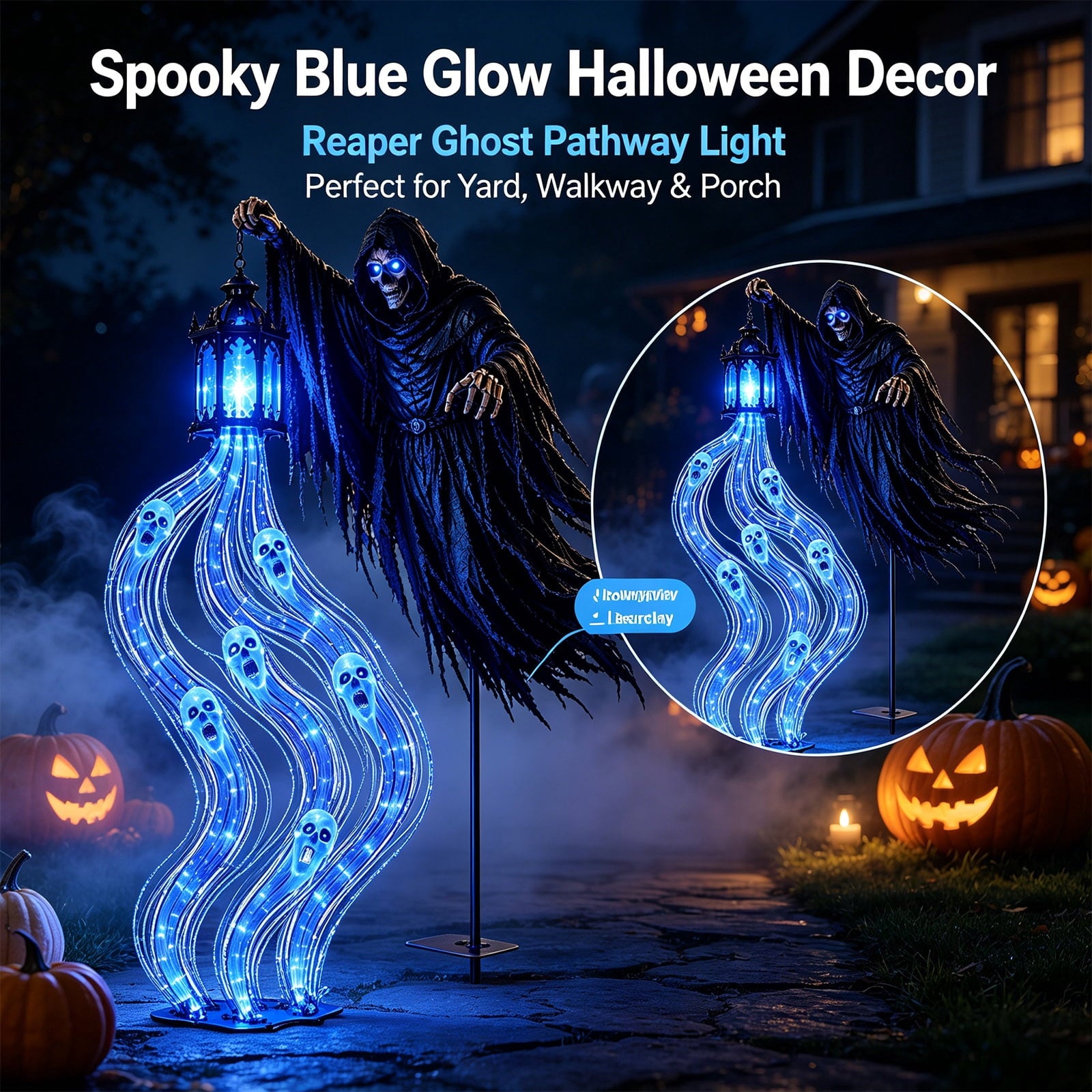 Halloween Witch Cauldron Garden Stake Lights, 2.7Ft LED Color Waterfall-Style Light Flow Flying Witch Garden Stake, Waterproof Weather Resistant Projector Lights for Outdoor Yard, Lawn, Pathway