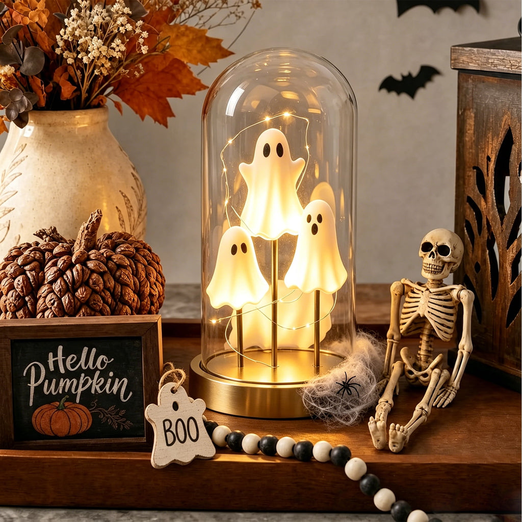 Ghost Bubble Bath LampHalloween Bathroom Decor Gifts Under 20 Bathtub Ghost & Dog Resin Figurine, Warm LED Halloween Tabletop Decor for Bathroom, Bedroom, Kids Room & Fall Home Accent