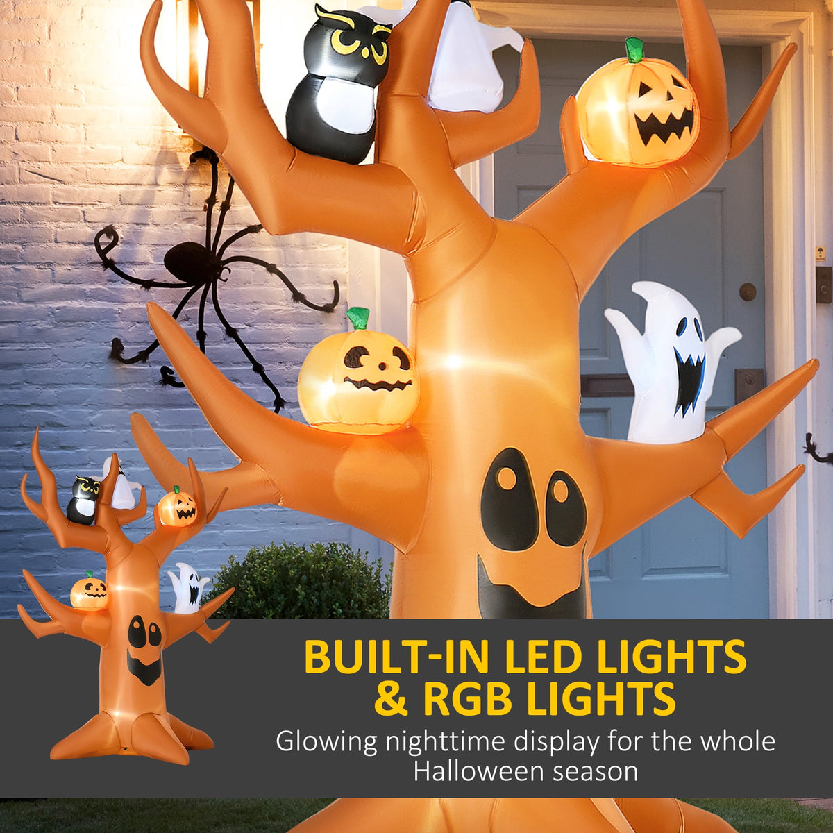 Outsunny 5' Halloween Inflatables Outdoor Decorations Ghost Tree with Pumpkins, Blow-Up LED Yard Decor Indoor Outdoor for Garden, Lawn, Party, Holiday
