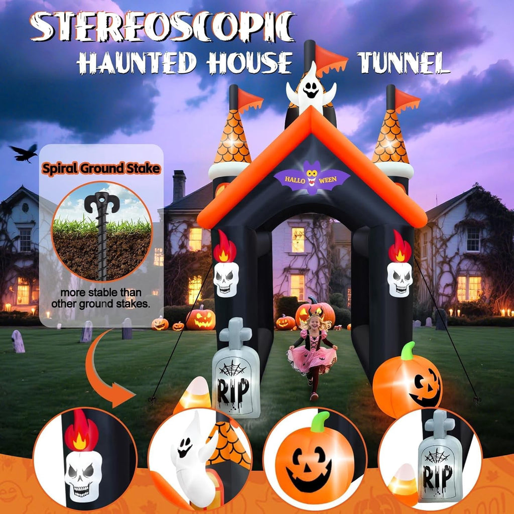 12FT Halloween Inflatable Archway, Kalolary Large Haunted House Inflatable Ghost Pumpkin Blow up Tunnel Halloween Outdoor Indoor Decorations Holiday Yard Lawn Inflatables for Home Family Party