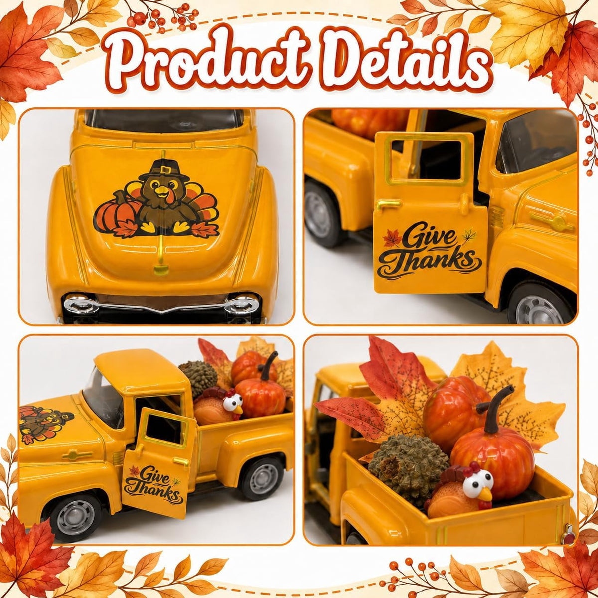 Molumo Halloween Truck Decor - Vintage Pink Pickup Truck with Ghost and Pumpkin Figurines for Halloween Home Tiered Tray Holiday Party Decoration
