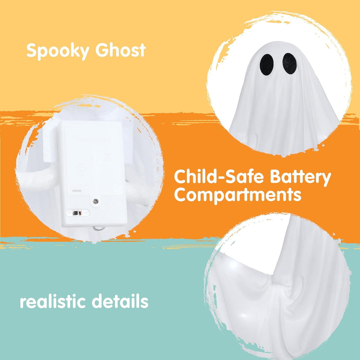 Ayieyill Halloween Ghost Decor with Warm White LED Light, 47” Light up Hanging Ghost Halloween Yard Porch Decorations Outdoor