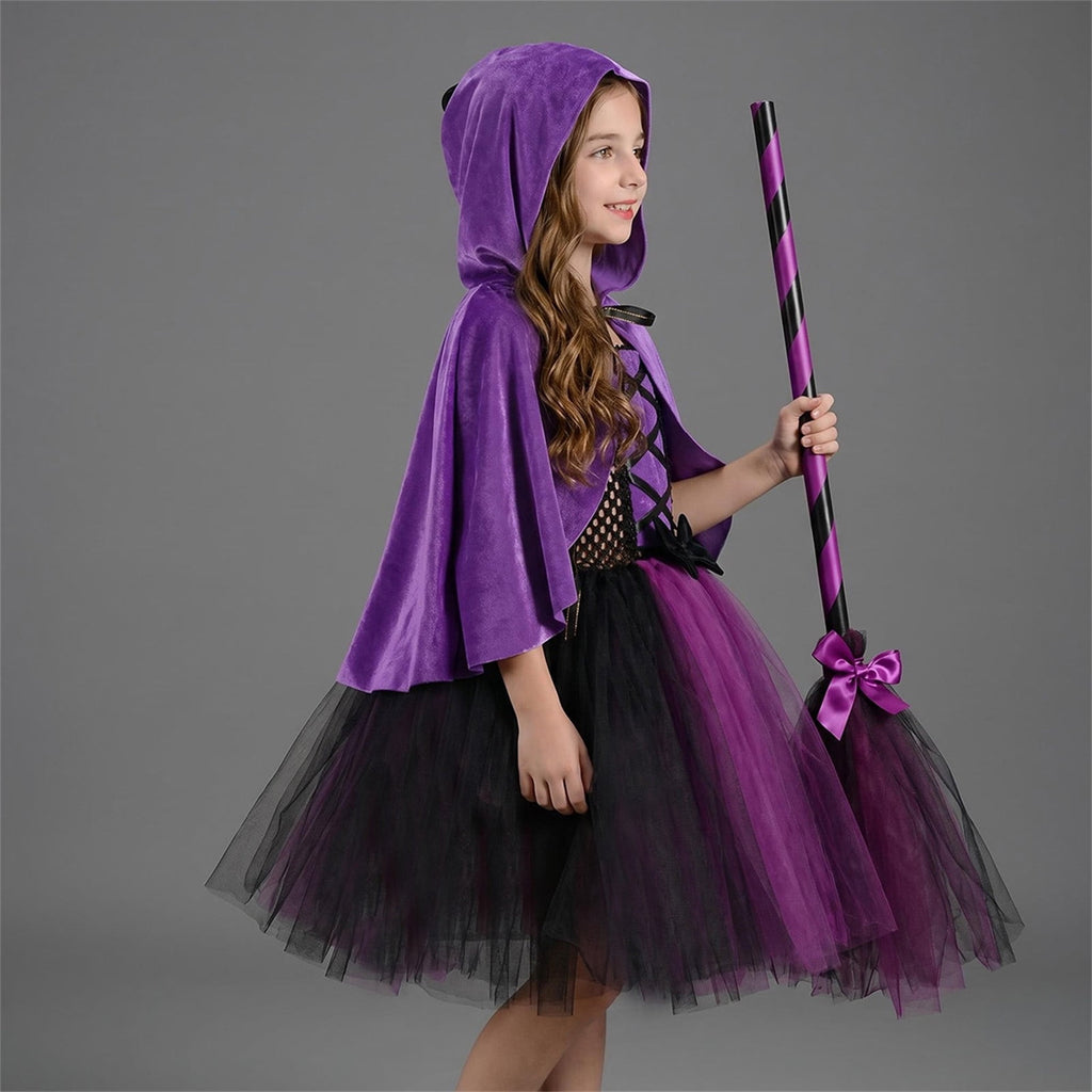 Girl Witch Tutu Dresses Cape Witch Outfit Set Halloween Dress up Party Girls Size 2-12 Years