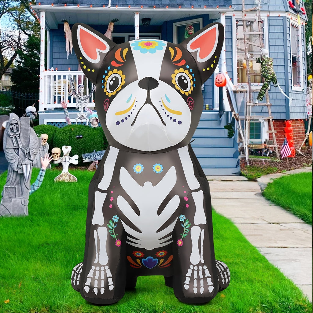 GOOSH Halloween Inflatables 5 FT Halloween Dog Inflatable with LED Lights, Halloween Blow up Dog Inflatable Skeleton Bulldog, Outdoor Halloween Decorations Skeleton Dog Blow up for Halloween Holiday