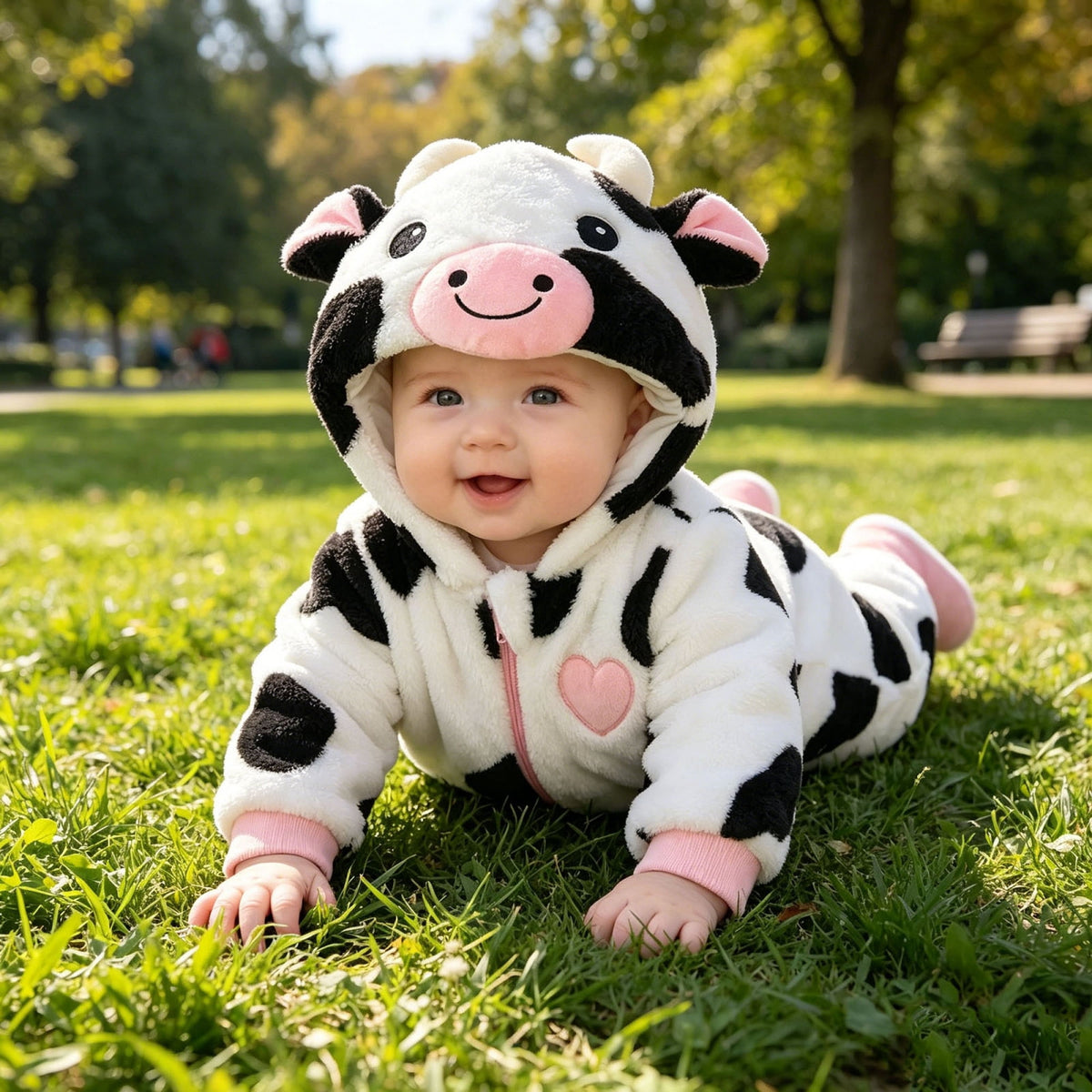 RUINIXCW Baby Cow Costume Infant Halloween Animal Costume Baby Boy Girl Warm Fall Winter Outfit Fleece Jumpsuit Snowsuit Baby Photoshoot Outfits Long Sleeve Zip Up Hooded Romper