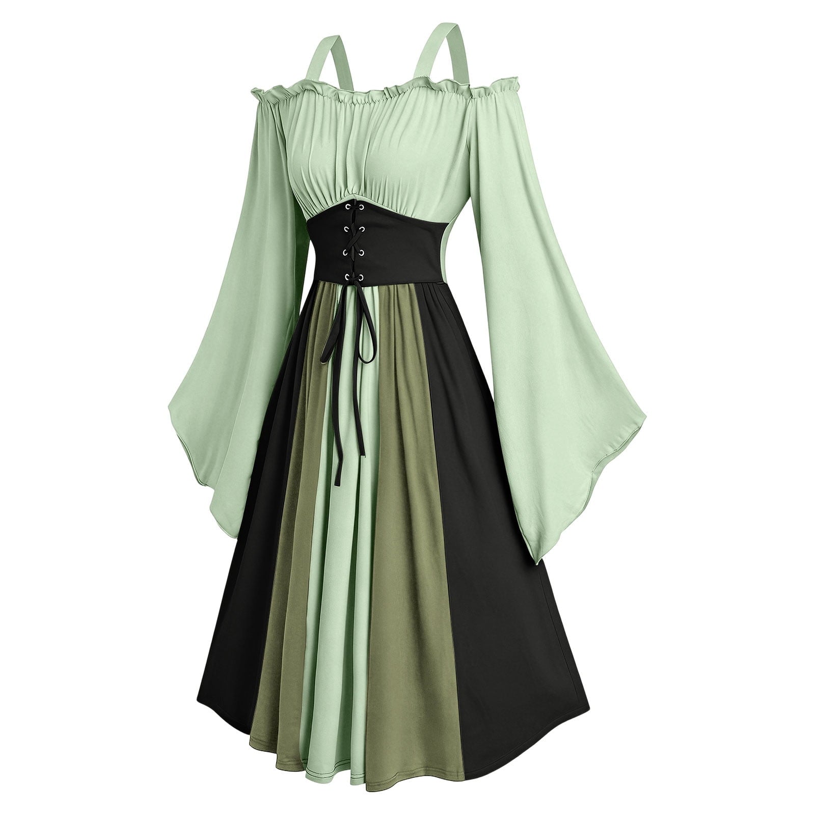 Gothic Dresses for Women Medieval Renaissance Halloween Costume Lace Up Corset High Low Ruffle Hem Square Neck Vintage Gown