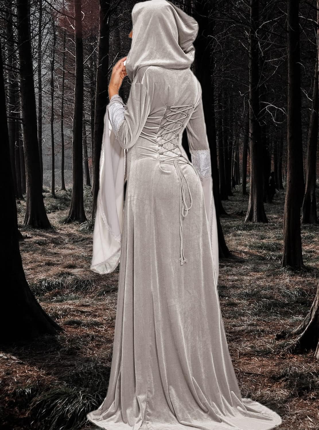 Halloween Witch Costume Women, Deluxe Witch Dress Costume, Vintage Embroidered Renaissance Gothic Hooded Vampire Gown Dress Cosplay Costumes Red S