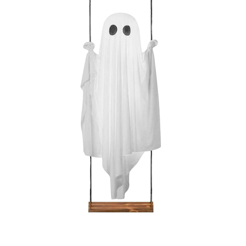 Cloth Hanging Swing Ghost Halloween Outdoor Decor,Remote Controlled LED Lighted Floating Ghost Ornament With 8 Lighting Modes For Porch Tree Yard Seasonal Holiday Display,Total Length 120.4 in.A