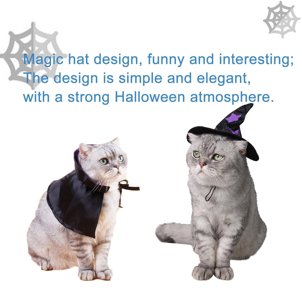 WILLED Halloween Pet Costumes, Cat Wizard Costume, Dog Witch Cloak & Hat, Purple Witch Cloak for Cats, Dogs, Kittens, Puppies, Rabbits, Perfect for Halloween, Parties, Cosplay, and Daily Wear