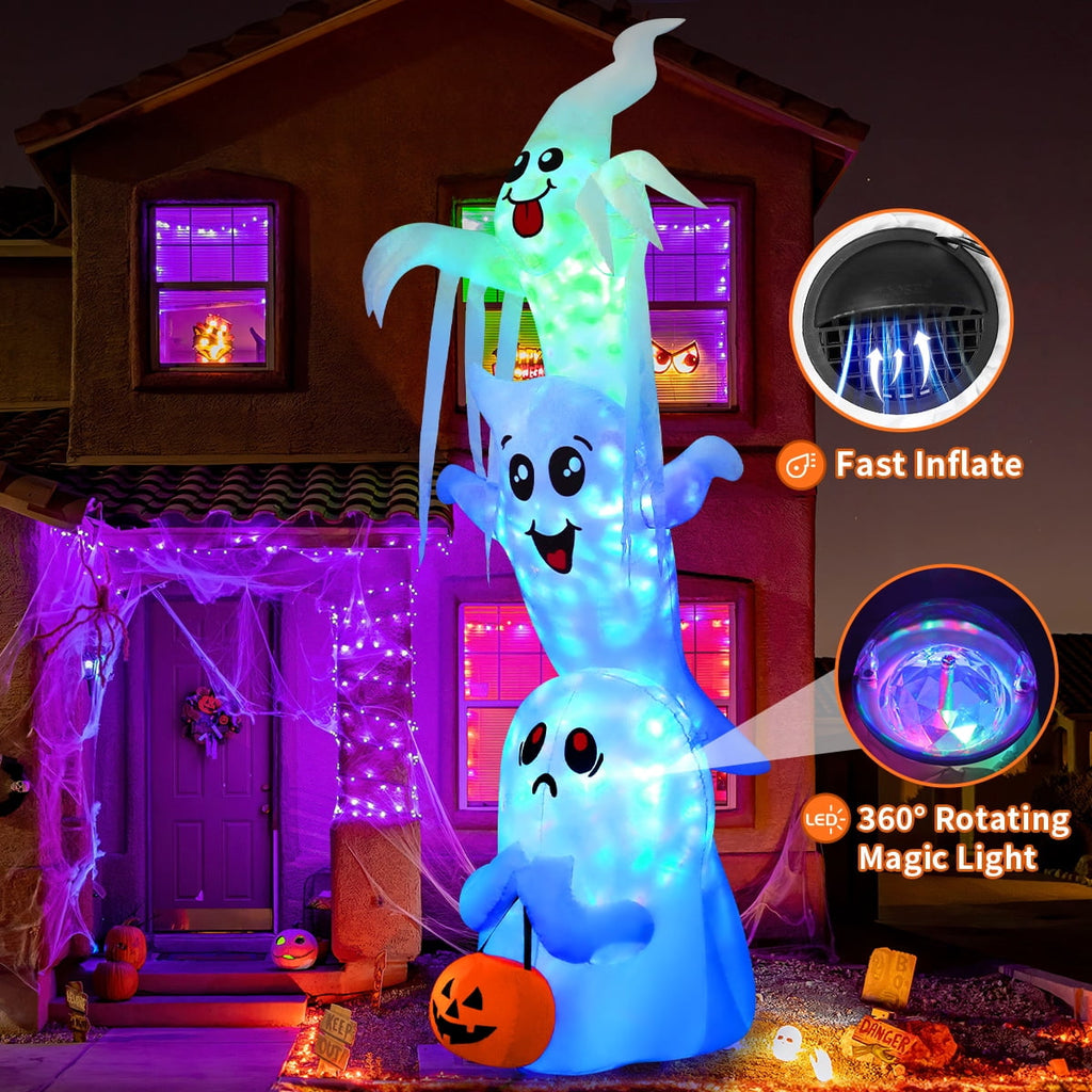 GOOSH Halloween Inflatables 9.8 FT Halloween Ghost Inflatable with Built-in LEDs, Scary Inflatable Ghost Blow up Overlap Ghost, Outdoor Halloween Decorations Ghost Inflatable for Halloween Holiday Pa