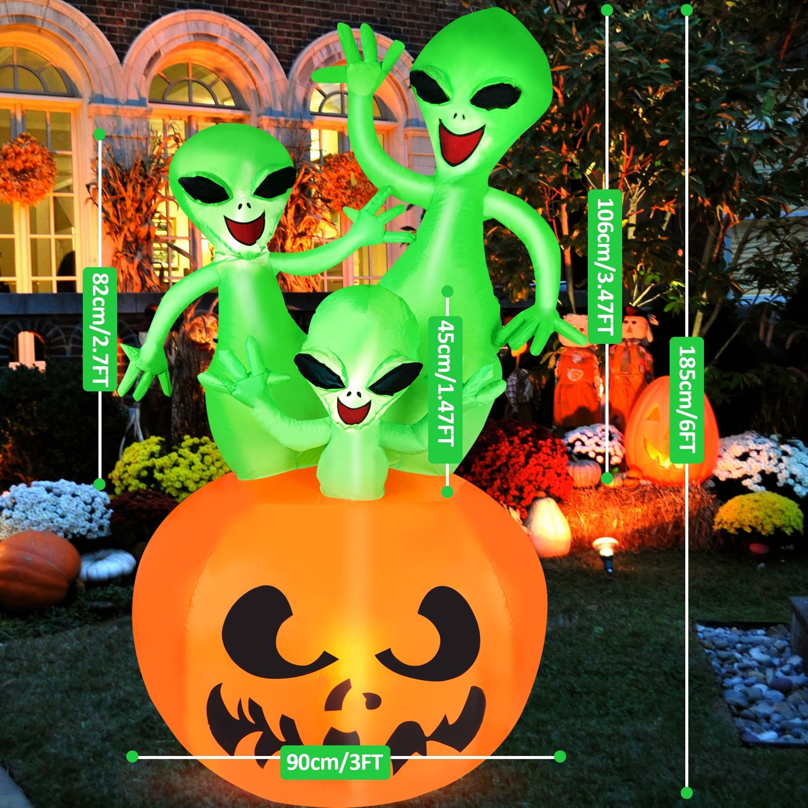 5.7FT Inflatable Halloween Inflatable Crawling Green Ghost with Tombstone Built-in LED Lights Inflatable LED Lights Blow Up Yard Decoration