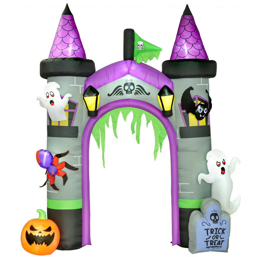 Outsunny 11.8' H Large Halloween Inflatable Archway Ghost Bat Pumpkin Spider, Halloween Decoration with LED Lights for Garden Indoor Outdoor