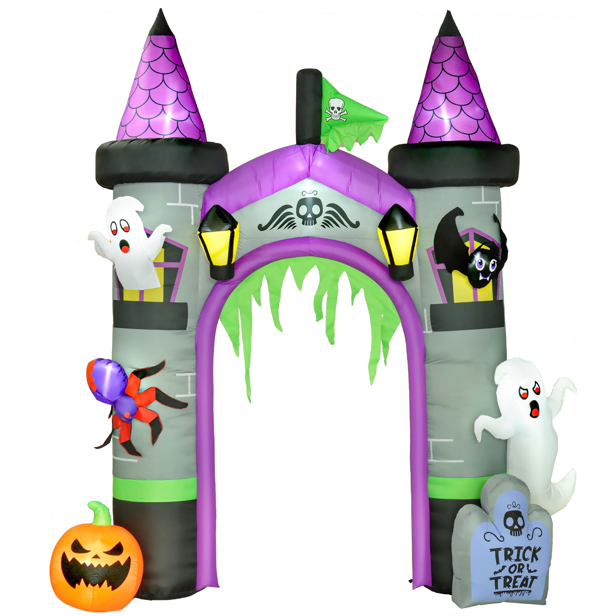 Outsunny 11.8' H Large Halloween Inflatable Archway Ghost Bat Pumpkin Spider, Halloween Decoration with LED Lights for Garden Indoor Outdoor