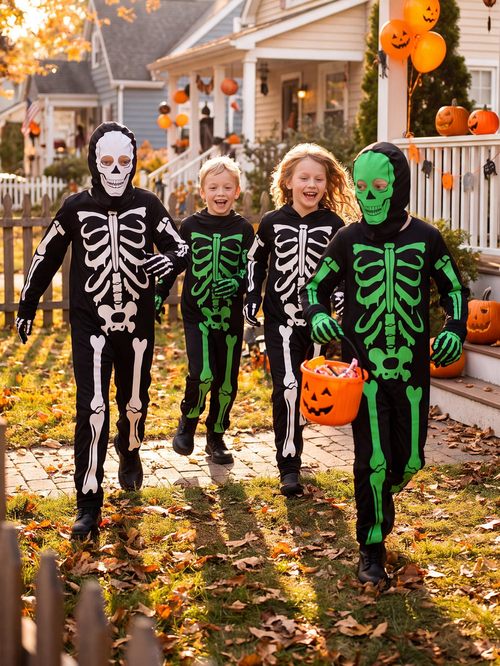 Kids Boys Halloween Skeleton Costume Glowing in The Dark with Mask Gloves Fancy Dress Outfit Green 4-12 Years