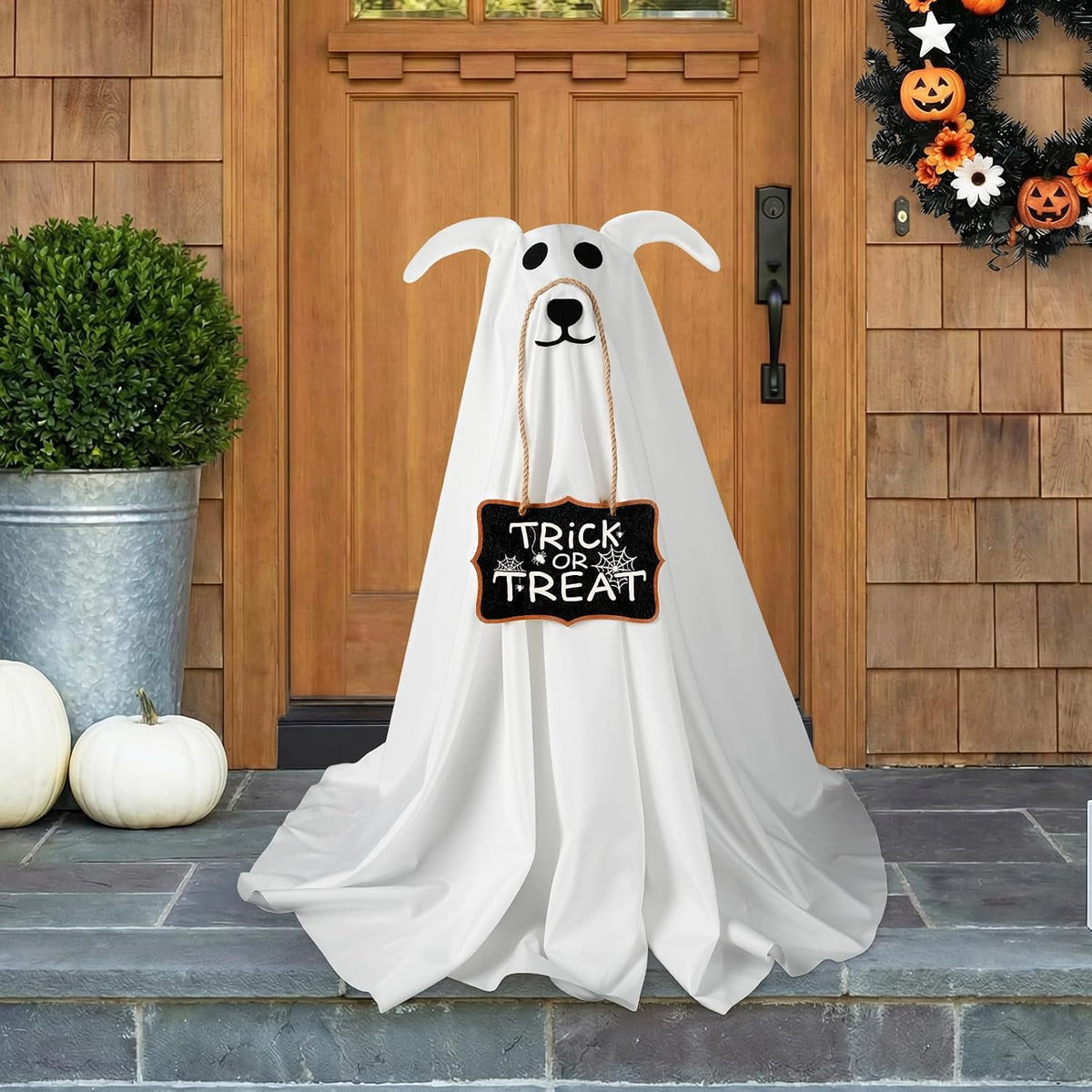 Halloween Decorations, 2 Pack 2.3 FT Light-Up Spooky Ghost Dog with 2 Sign | Halloween Ghost Dog Decorations Outdoor, Halloween Decorations Indoor, Remote Control Ghost Decor for Porch Yard Lawn Home