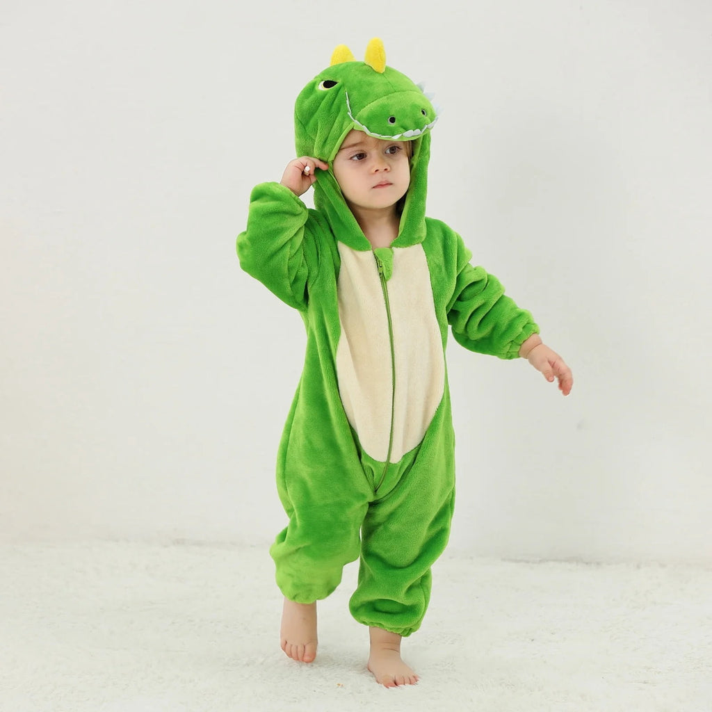 WIBACKER 0-3T Unisex Baby Animal Costume Winter Autumn Flannel Hooded Romper Christmas and Halloween Dinosaur Cosplay Jumpsuit