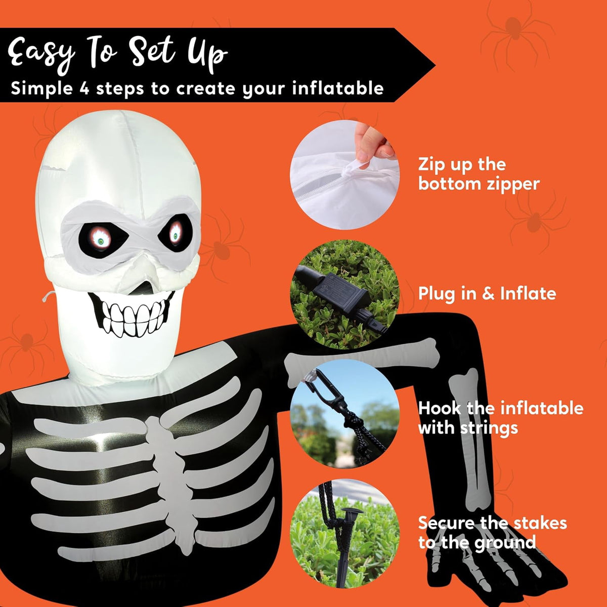 Joyfy 5.5ft Halloween Inflatables Long Light Up Skeleton Ground Breaker Halloween Inflatables Outdoor Decorations,Blow up Halloween Yard Decorations