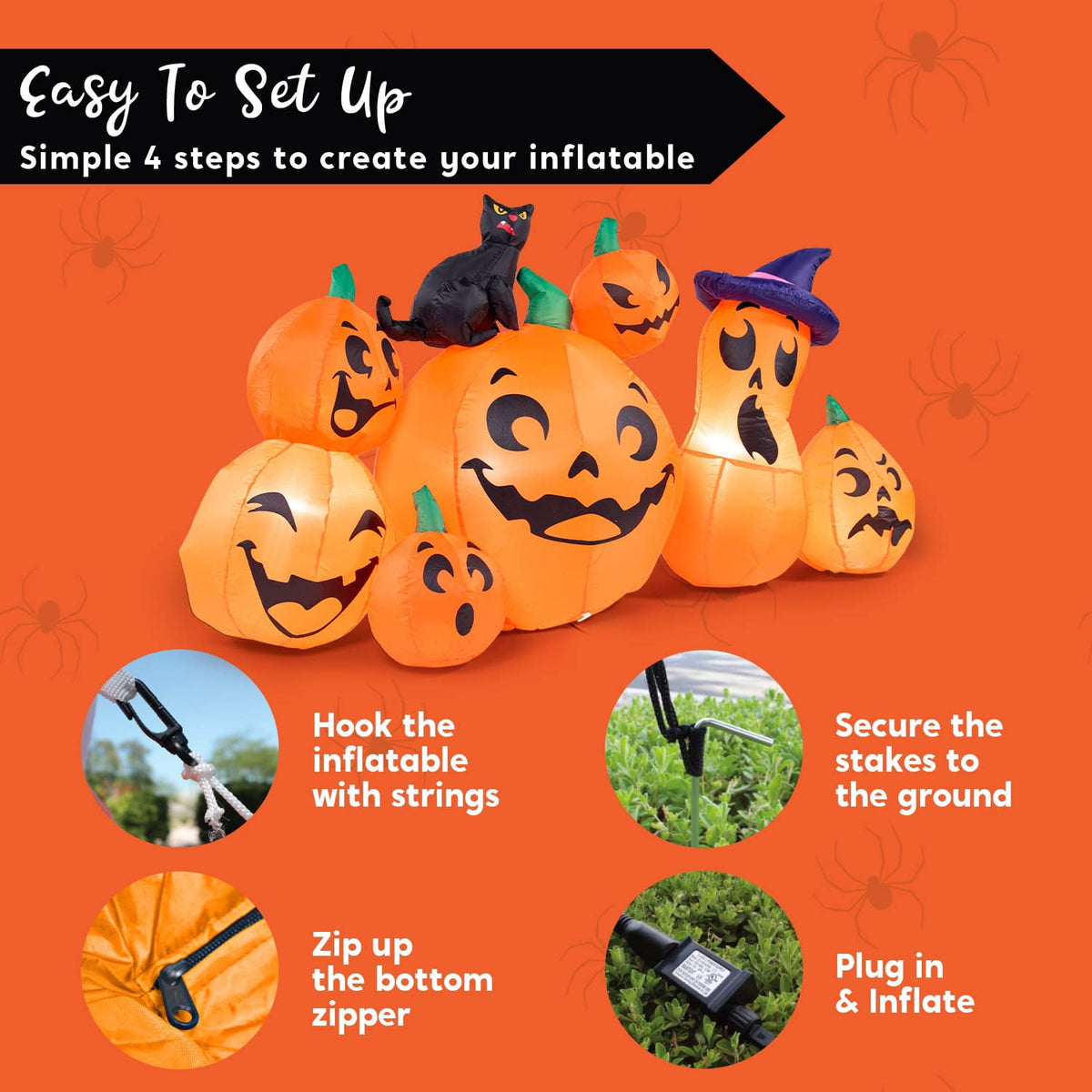 Joyfy 7 ft Halloween Inflatable Long Pumpkin with Witch's Cat Decorations Inflatables with Build-in LEDs,Halloween Decor Outdoor Blow Up Yard Decorations