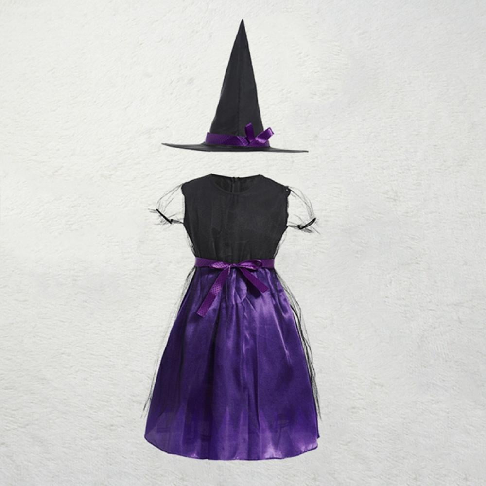 Xinhuaya 3-13T Halloween Witch Costume Set Dress Hat Broom Tutu Skirt for Halloween Cosplay Party
