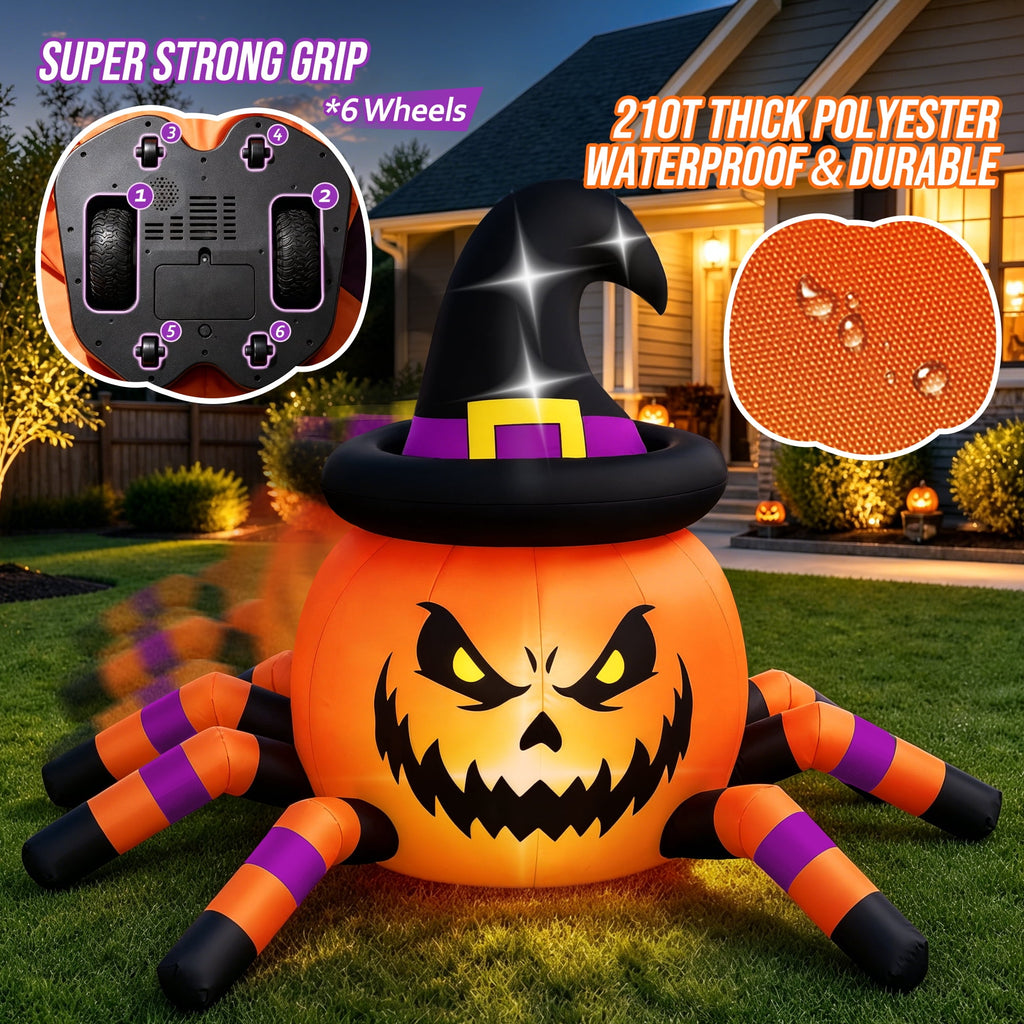Firstness 2.6ft Halloween Inflatable with Music and Lights,Remote Control Pumpkin Ghost Car,Blow ups Rc Car,Indoor Outdoor,Orange Green
