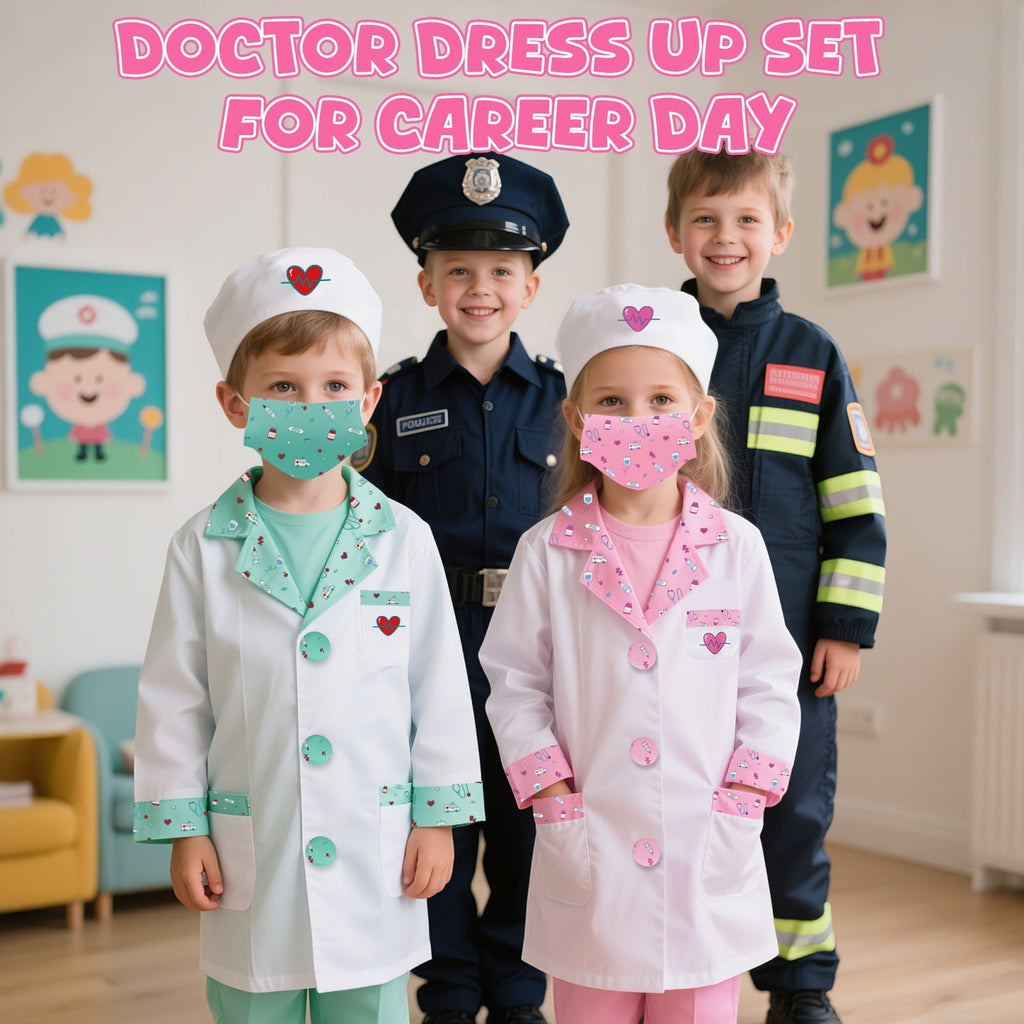 Doctor Costume Set for Kids, Pretend Play Doctor Dress up Clothes with Medical Accessories, Kids Doctor Costume Set Toy for Age 3 4 5 6 Boys Girls - Pink(110cm*3.6in)