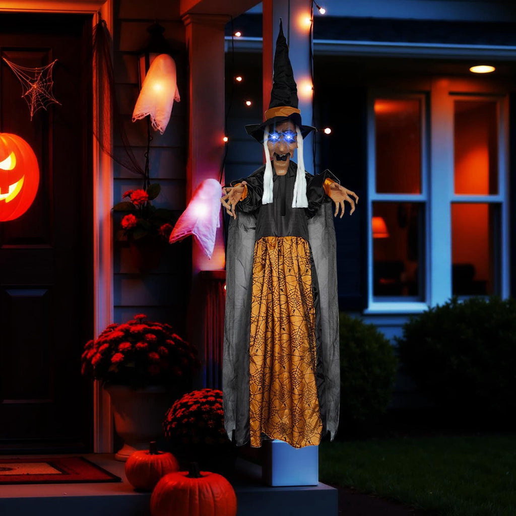 Halloween Animatronics Witch Clearance, Voice Activated Purple Escape Haunt Halloween House Décor & Fright Fest Prop, Life Size Animated Halloween Decoration Outdoor