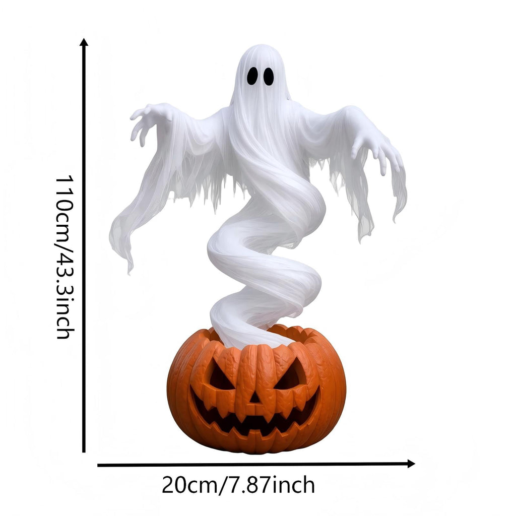 Swirling Ghost Pumpkin Yard Lamp, Halloween Yard Sculpture LED Glowing Floating Ghost Pumpkin Light, Halloween Outdoor Lawn Front Entrance Decor