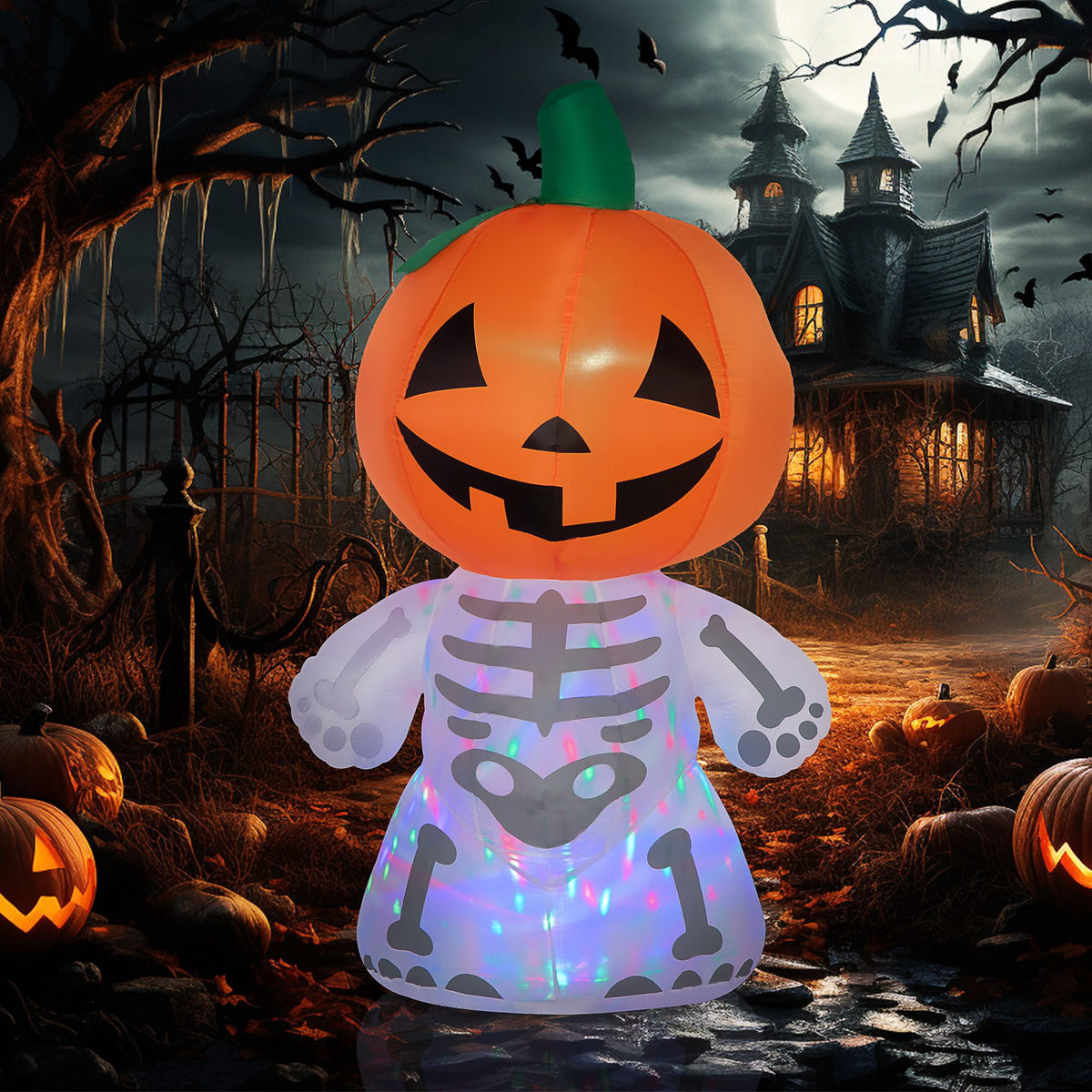 HOMCOM Inflatable Ghost with Pumpkin, Halloween Outdoor LED Lighted Yard Decoration, Waterproof