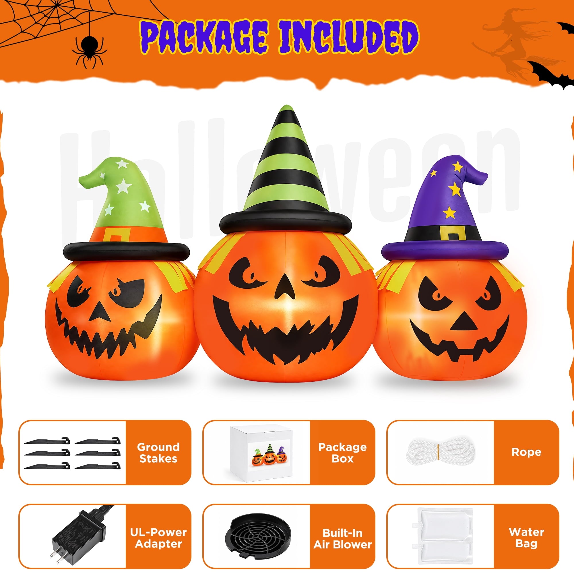 Firstness 6FT Halloween Inflatable Pumpkins Decorations with LED Lights, Halloween Blow Ups Decoration for Home Party