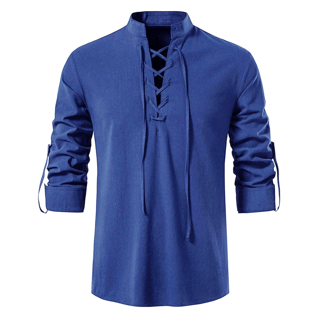 Mens Renaissance Shirt Medieval Pirate Viking Halloween Costume Gothic Steampunk Retro Long Sleeve Lace Up Shirts