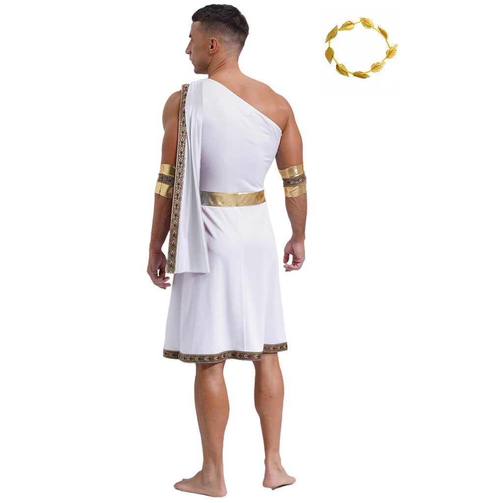 YiZYiF Mens Halloween Ancient Greek Cosplay Costume Roman Toga Caesar Party Fancy Dress Up Set Black S