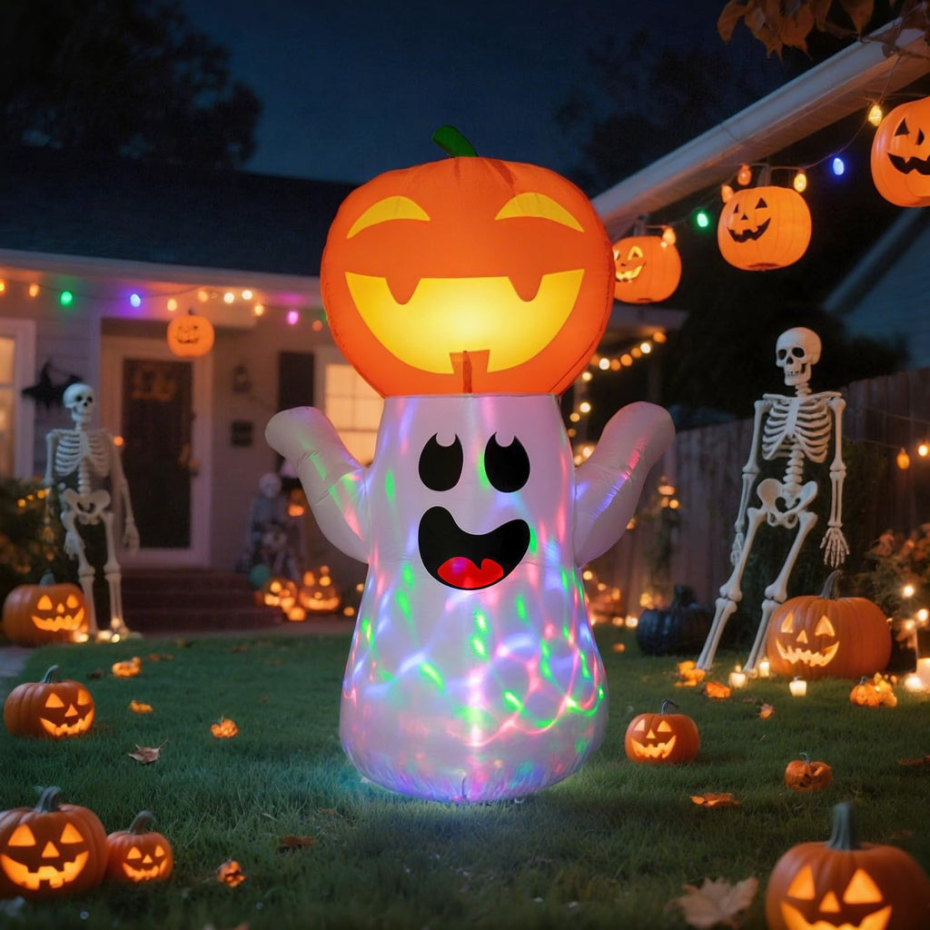 5FT Halloween Inflatable Pumpkin with 360° Rotating LED Lights, Outdoor/Indoor Decor