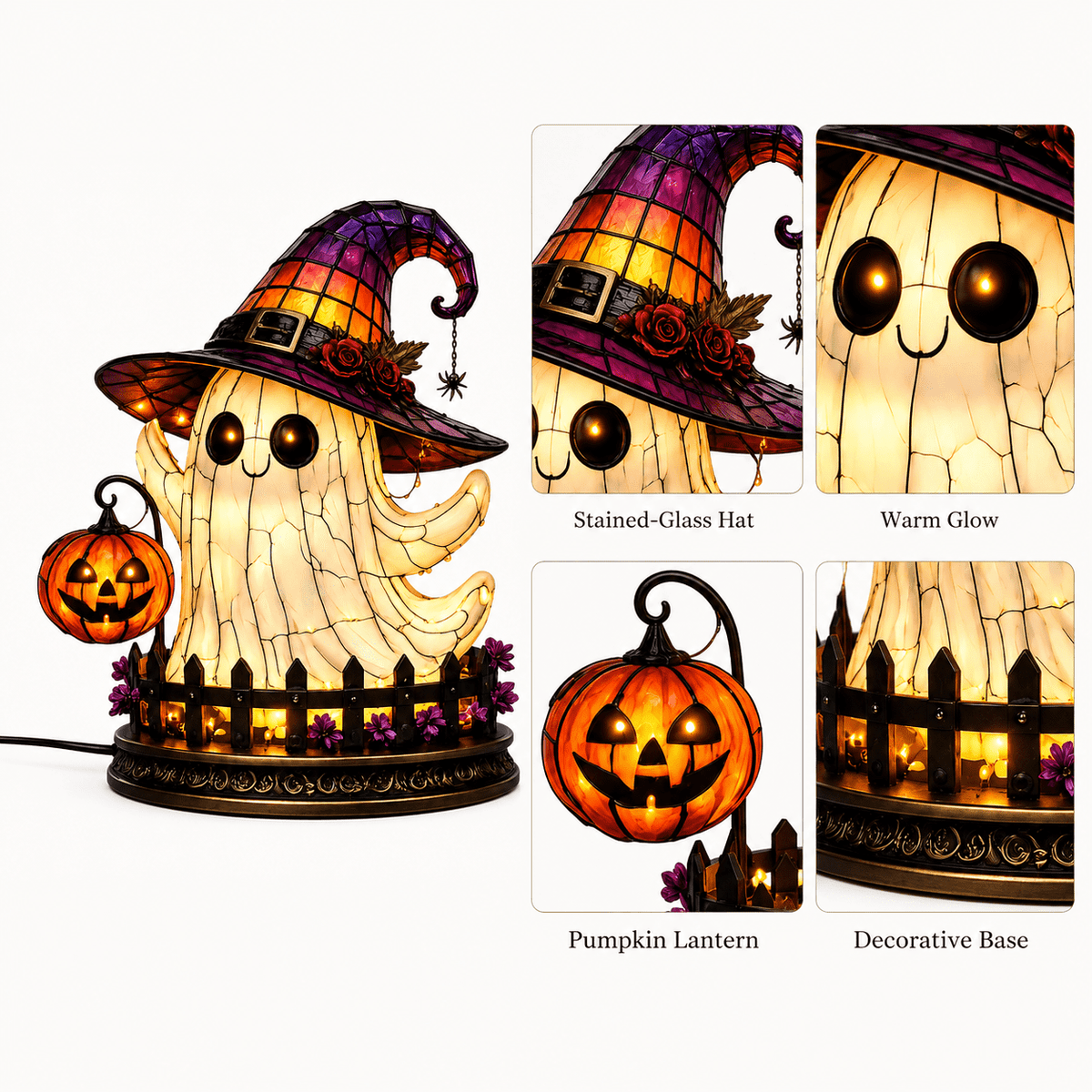 Diceymbol Halloween Decorations and Fall Decor, Halloween Venue Decoration Ghost Props LED Illuminated Ghost Decorations for Tabletop, Mantel, Shelf Indoor Outdoor 9.05 inch