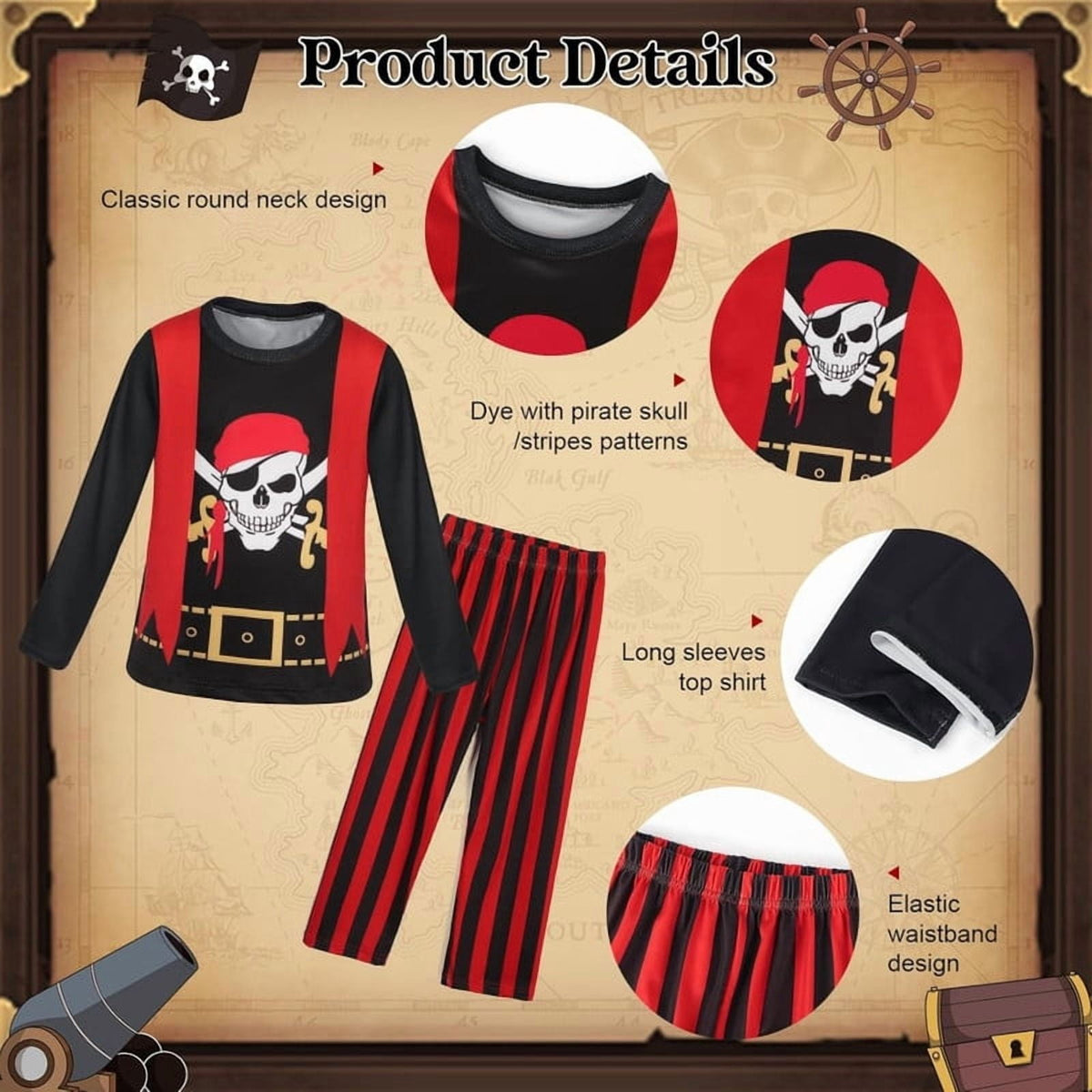 Benylion Girls Pirate Costume for Kids Halloween Party Dress Up Toddler Pirate Christmas Cosplay Outfit with Accessories for 5-6 Years