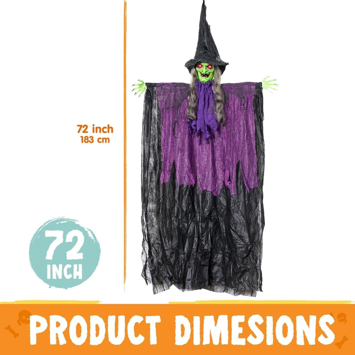 Joyfy 6ft Halloween Witch Decoration,Outdoor Scary Halloween Animatronic Hanging Witch with Light Up Eyes and Sound Decoration for Halloween Outdoor
