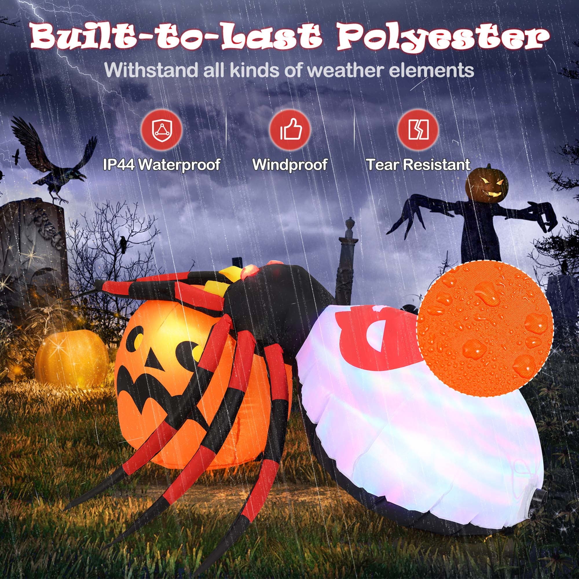 Costway 5 x 4.6 ft Inflatable Spider w/ Pumpkin LED Lighted Halloween Decoration w/ Colorful Rotating Light