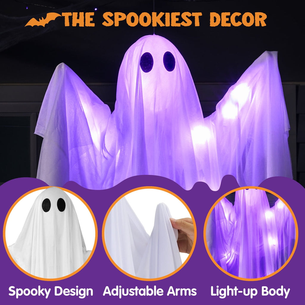 Joyfy 47inch Halloween Decorations Outdoor Hanging Ghost,Light up White Ghosts with Spooky Warm White LED Light,Halloween Outdoor Yard Porch Decorations,Haunted House Decorations